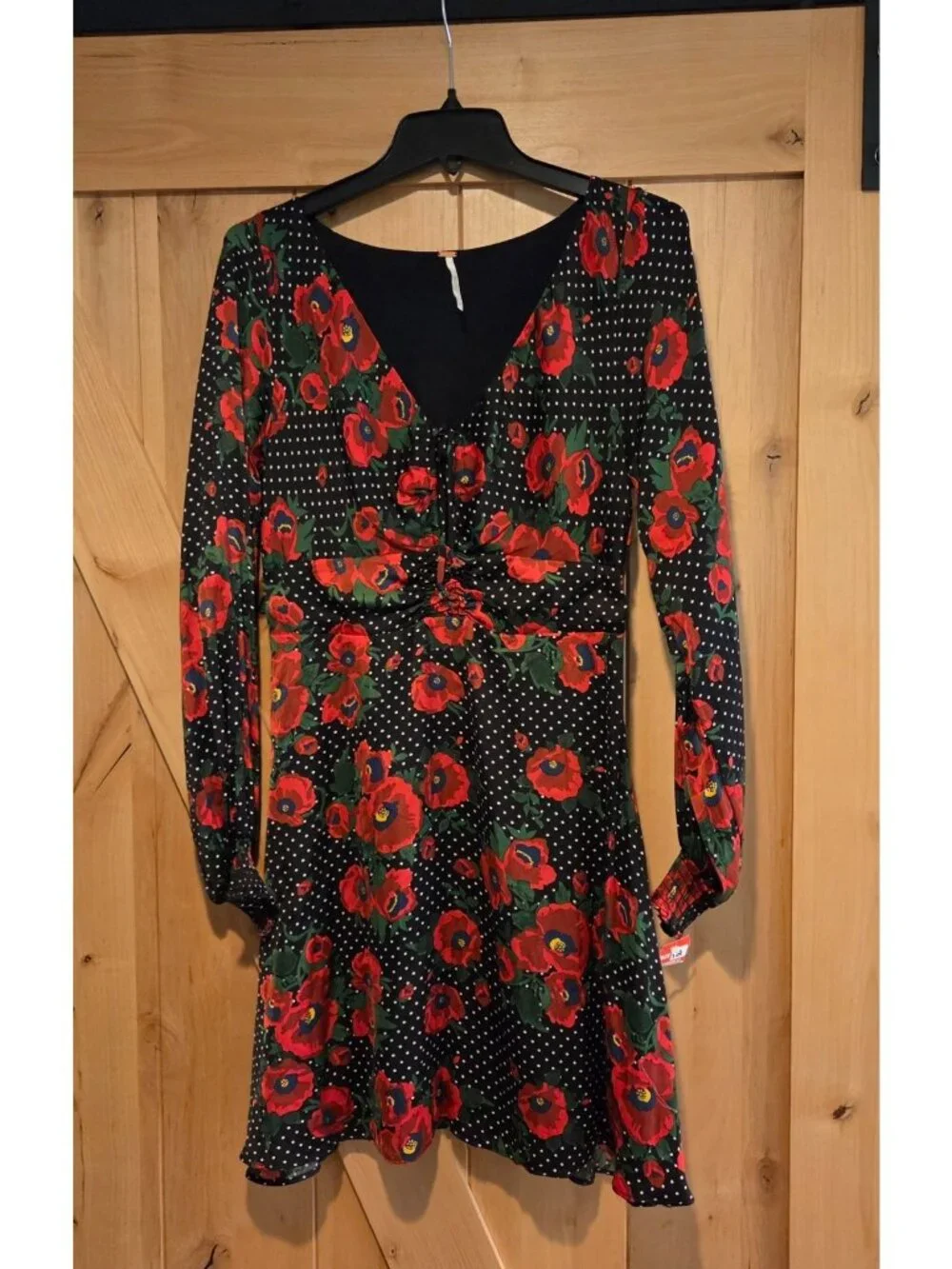 New! Free People Size 12 Morning Light Black Print Long Sleeve Mini Dress